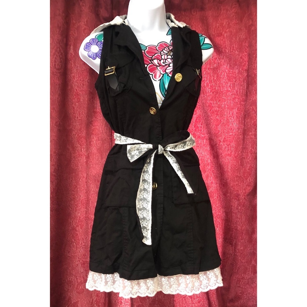 NWT Black Button Dress with Lace Trim